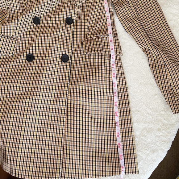 Bershka Shawl Collar Plaid Double Breasted Blazer - Picture 5 of 5